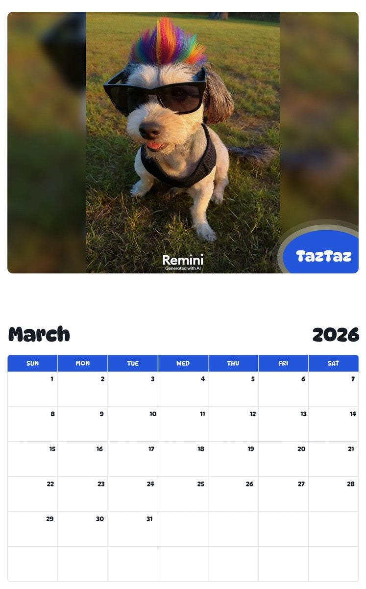 November 2025 - October 2026 TazTaz - Pawidols Pet Calendar