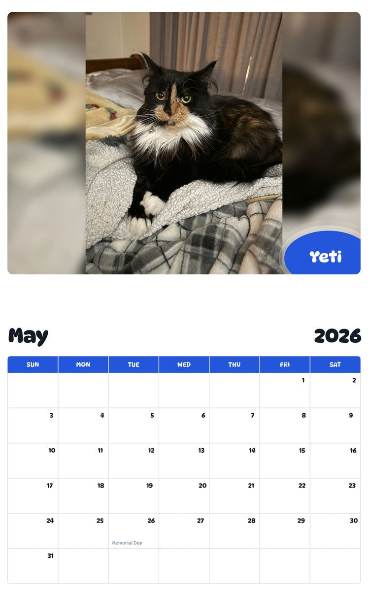 2026 - 2027 Yeti - Pawidols Pet Calendar