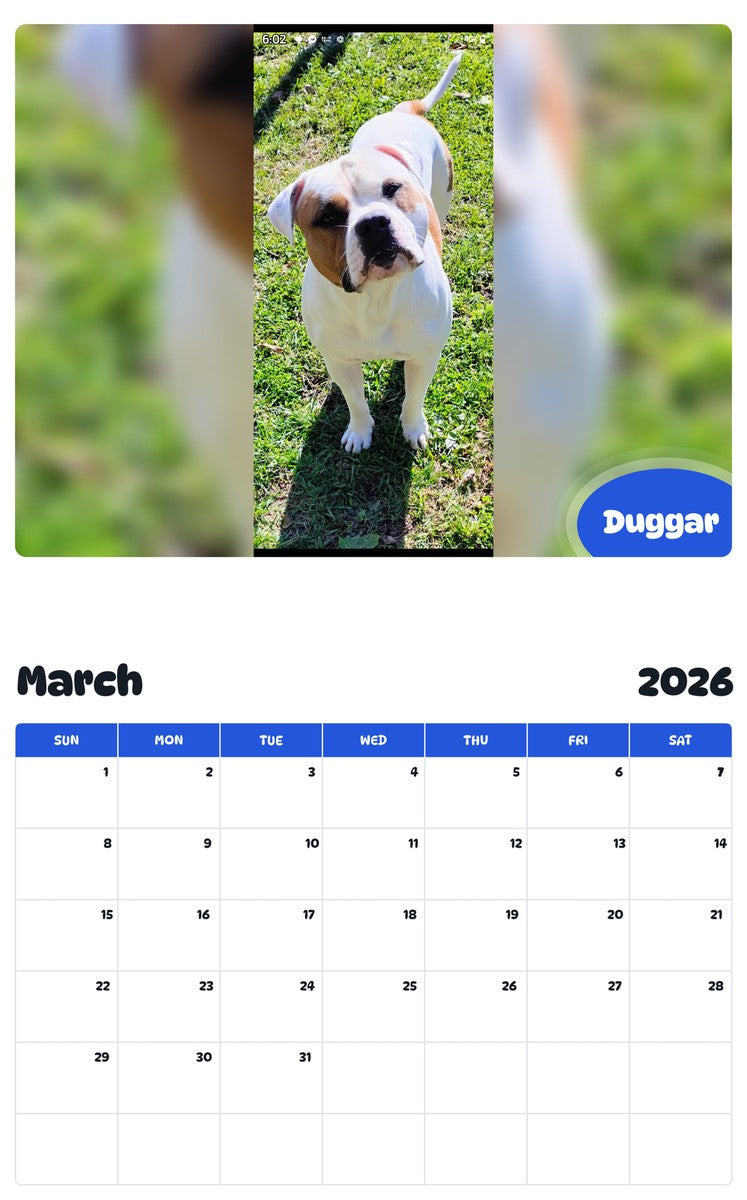 November 2025 - October 2026 Duggar - Pawidols Pet Calendar