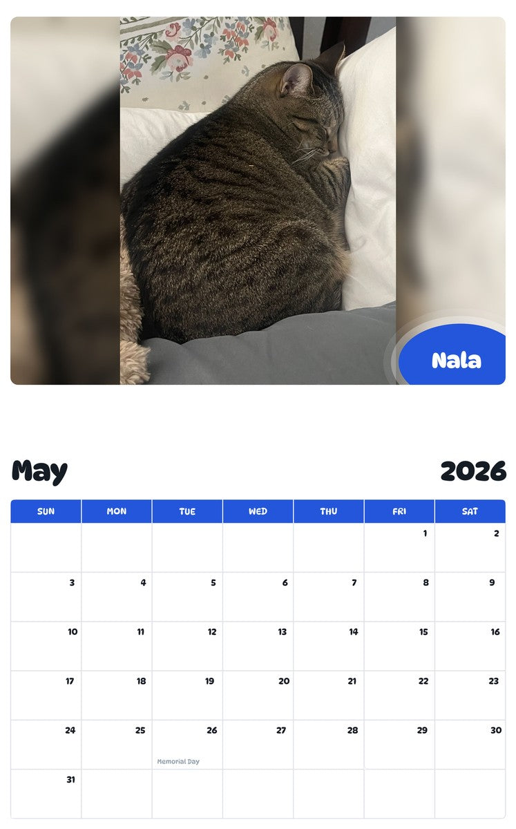2026 - 2027 Nala - Pawidols Pet Calendar