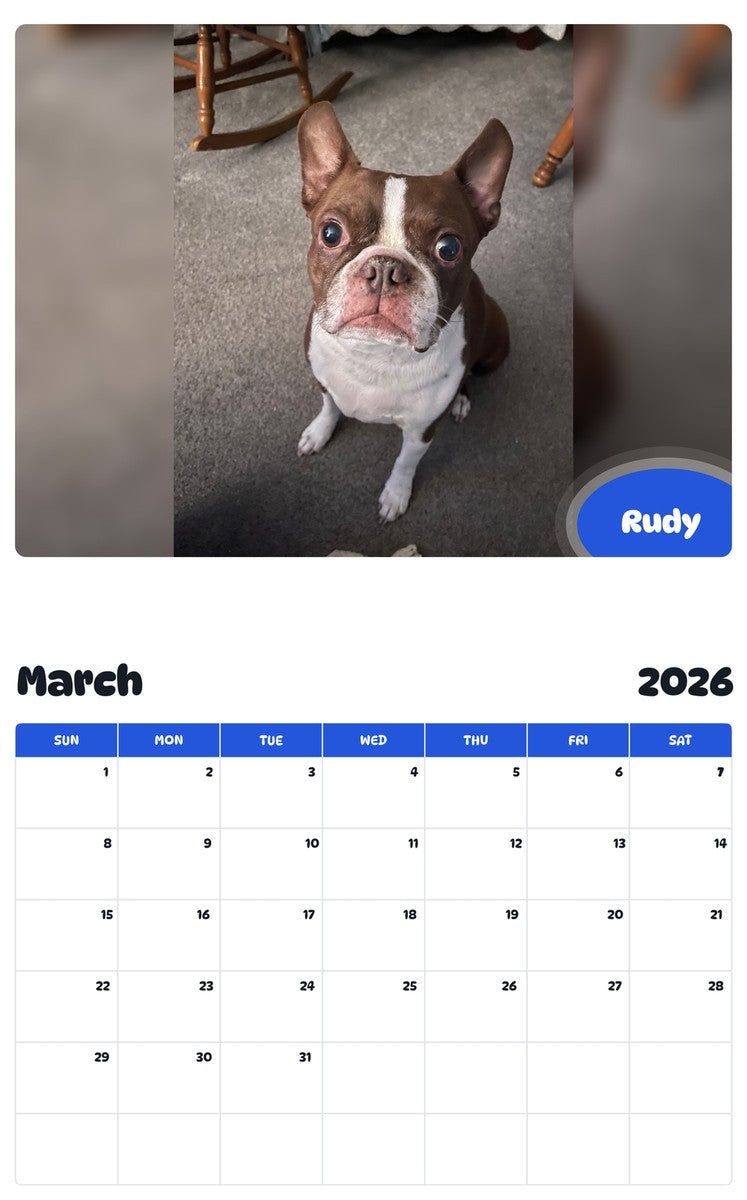 November 2025 - October 2026 Rudy - Pawidols Pet Calendar