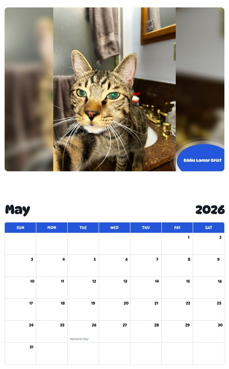 2026 - 2027 Eddie Lamar Grist - Pawidols Pet Calendar
