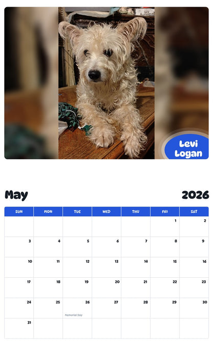 2026 - 2027 Levi Logan - Pawidols Pet Calendar