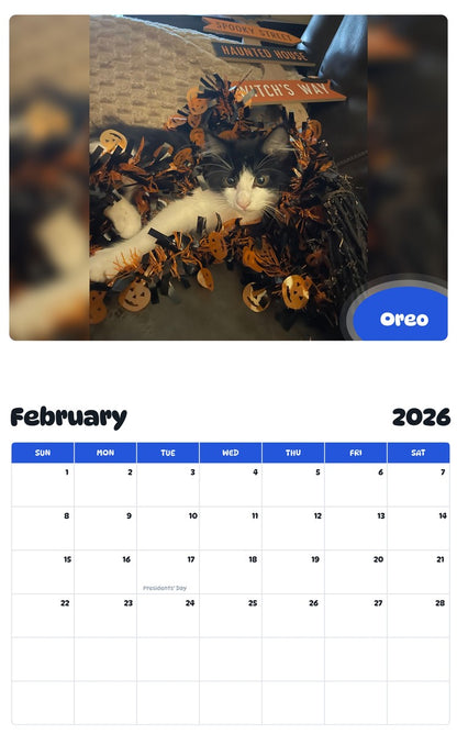 October 2025 - September 2026 Oreo - Pawidols Pet Calendar