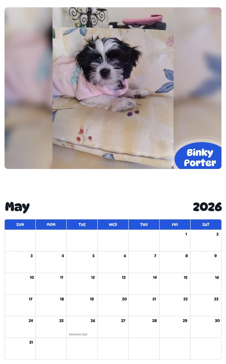 2026 - 2027 Binky Porter - Pawidols Pet Calendar