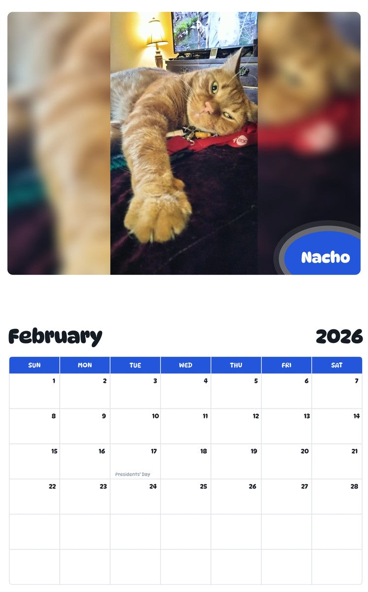 October 2025 - September 2026 Nacho - Pawidols Pet Calendar