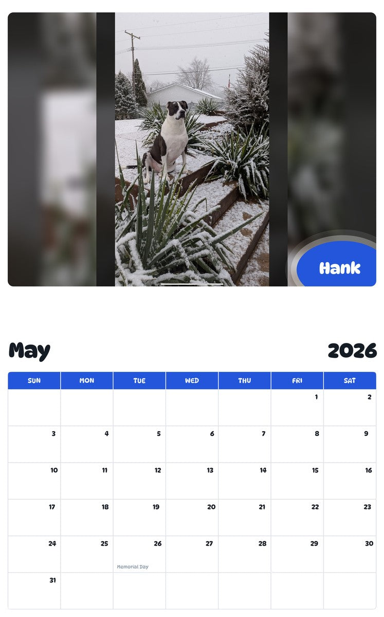 2026 - 2027 Hank - Pawidols Pet Calendar