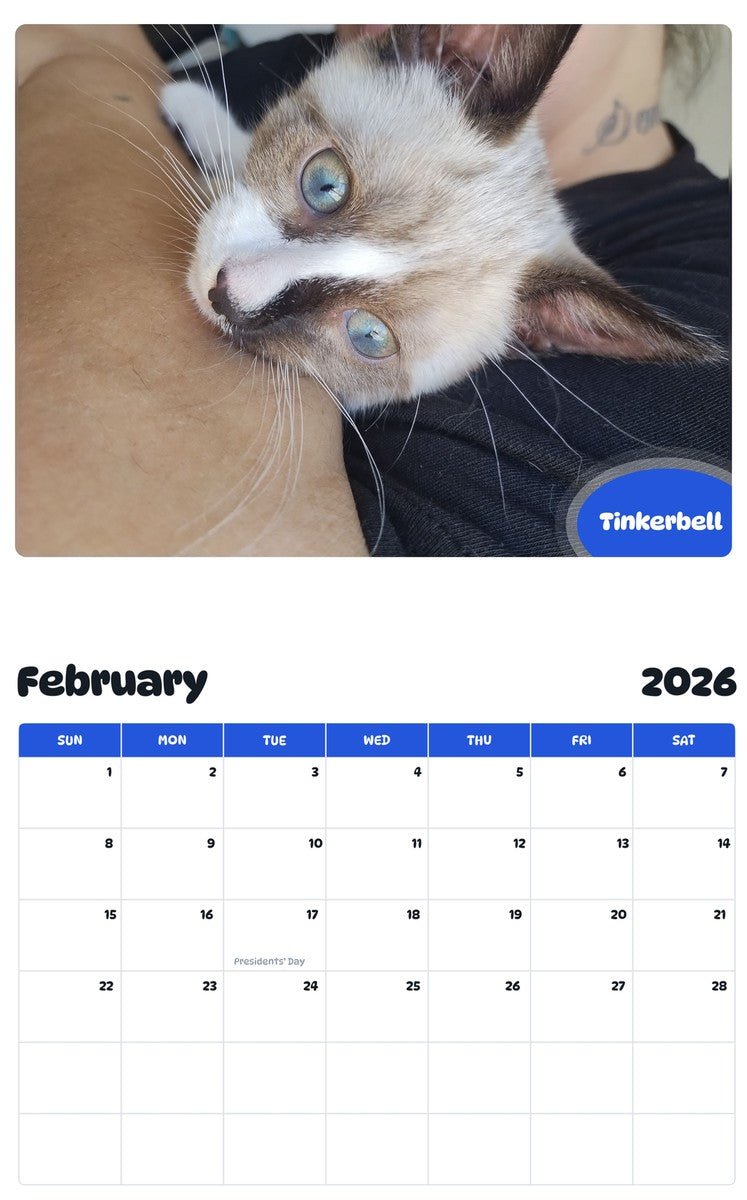 October 2025 - September 2026 Tinkerbell - Pawidols Pet Calendar