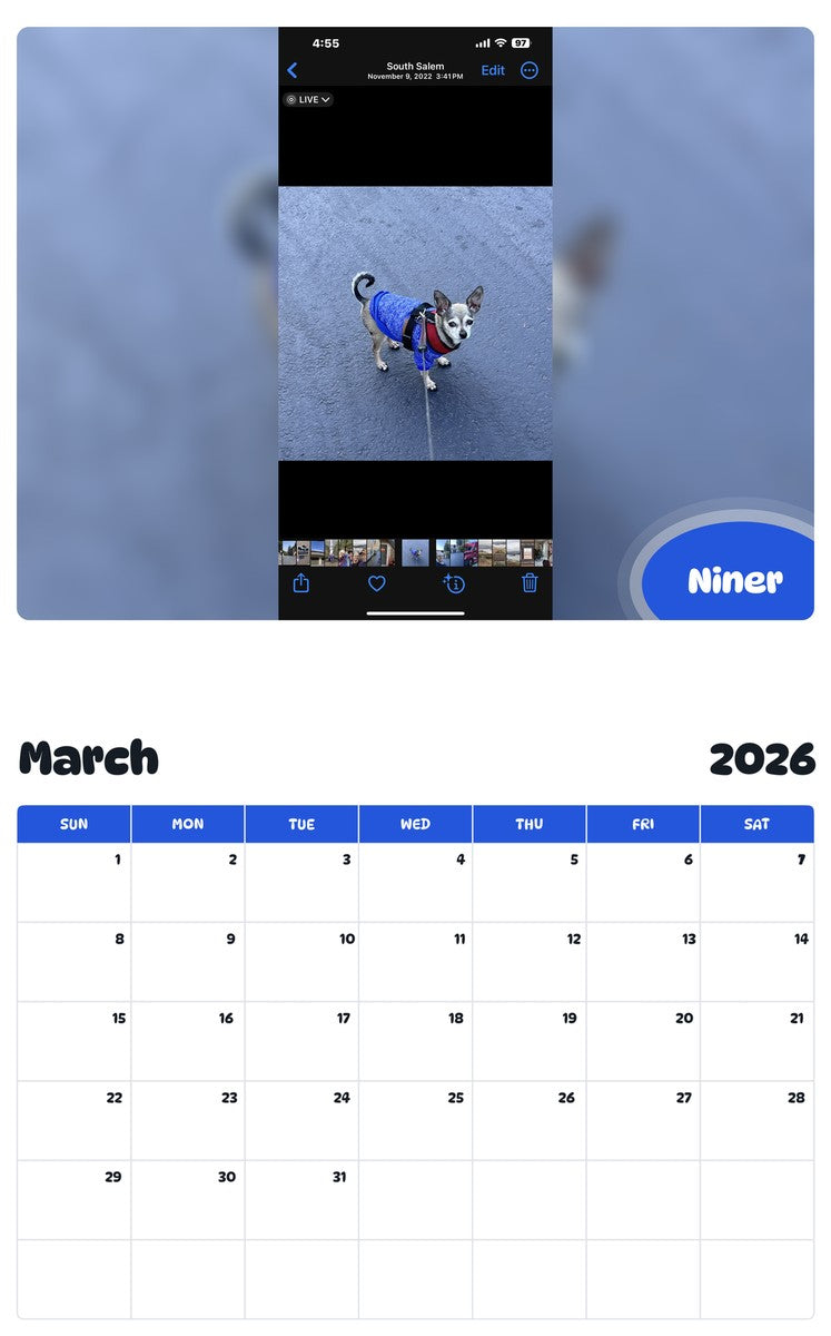 November 2025 - October 2026 Niner - Pawidols Pet Calendar