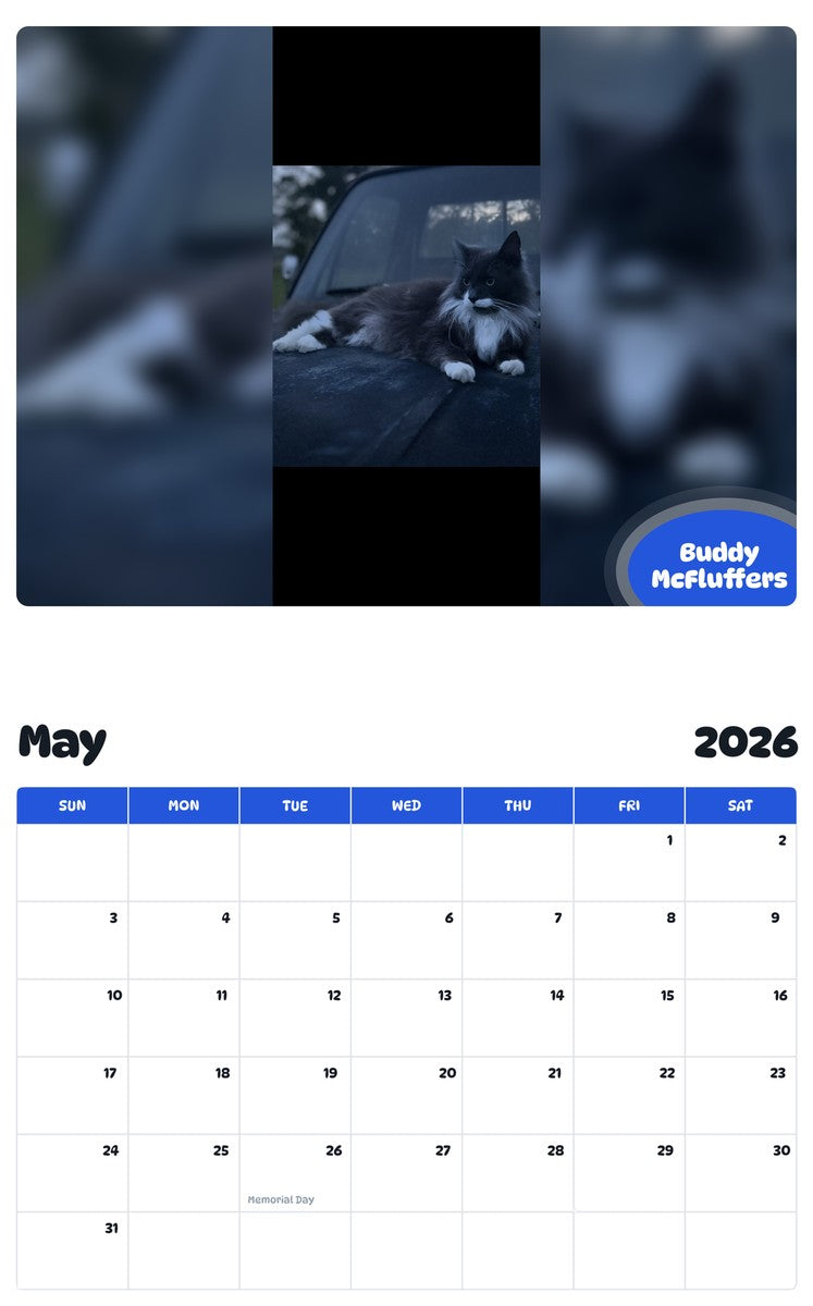 2026 - 2027 Buddy McFluffers - Pawidols Pet Calendar