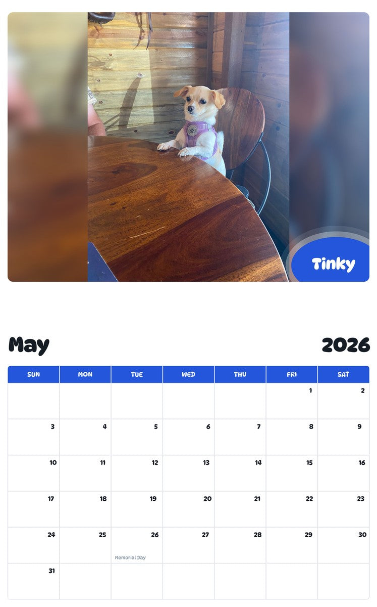 2026 - 2027 Tinky - Pawidols Pet Calendar