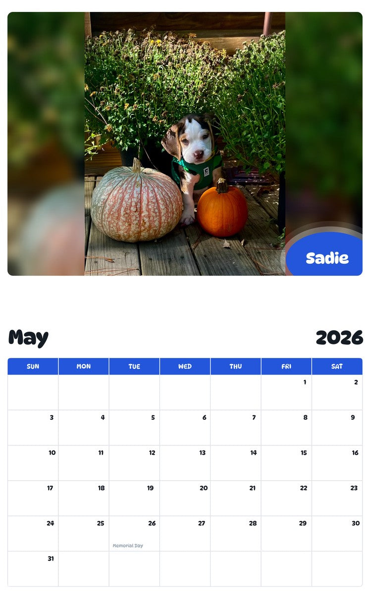 2026 - 2027 Sadie - Pawidols Pet Calendar