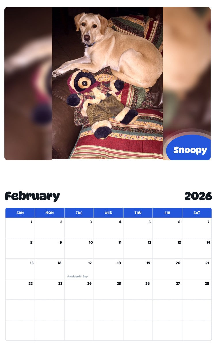 October 2025 - September 2026 Snoopy - Pawidols Pet Calendar