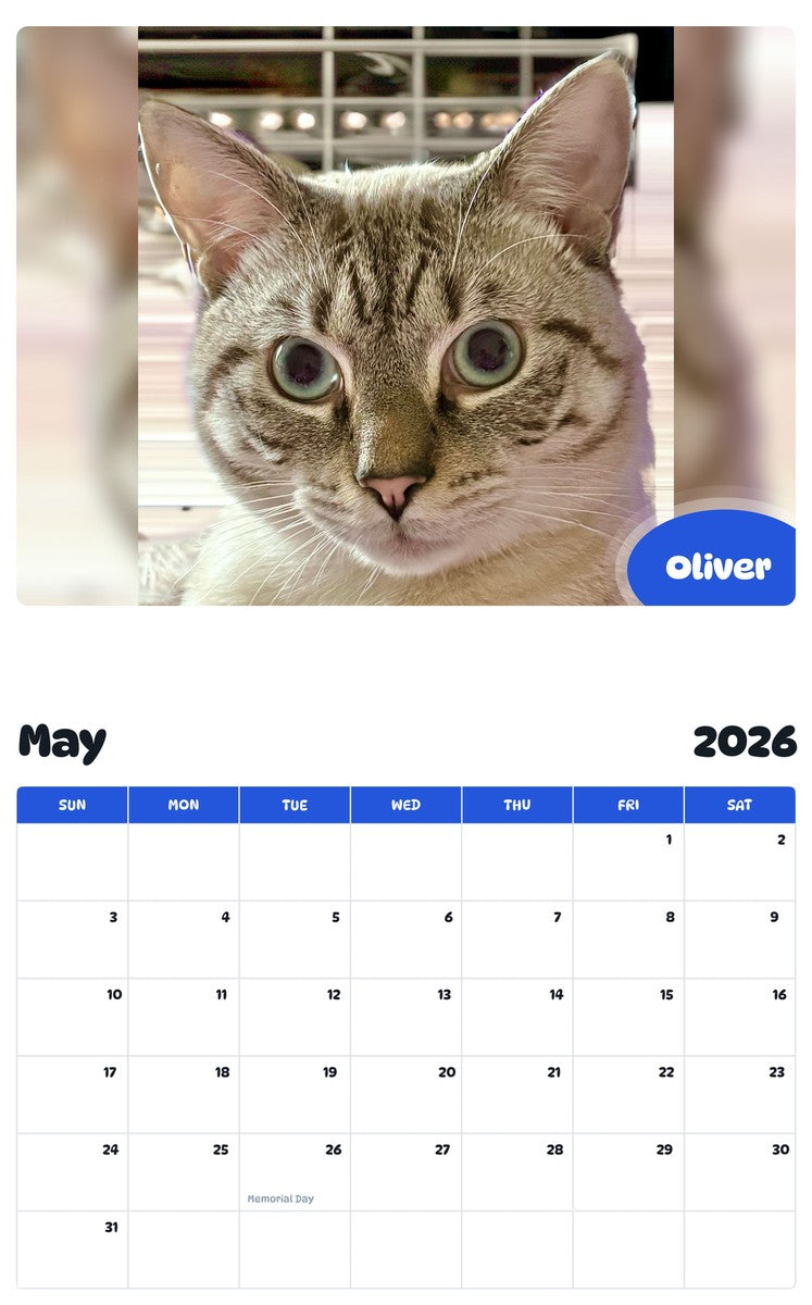2026 - 2027 Oliver - Pawidols Pet Calendar