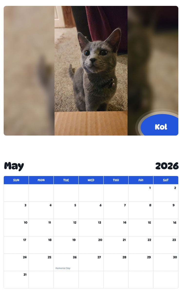 2026 - 2027 Kol - Pawidols Pet Calendar