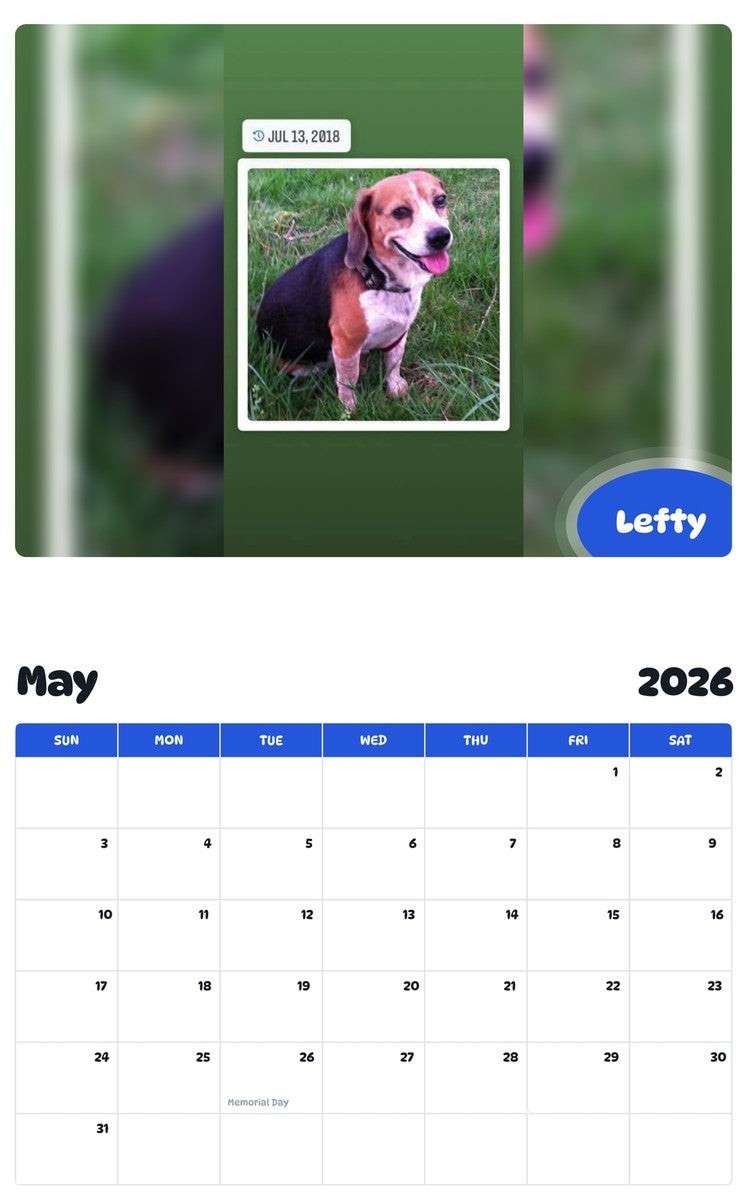 2026 - 2027 Lefty - Pawidols Pet Calendar