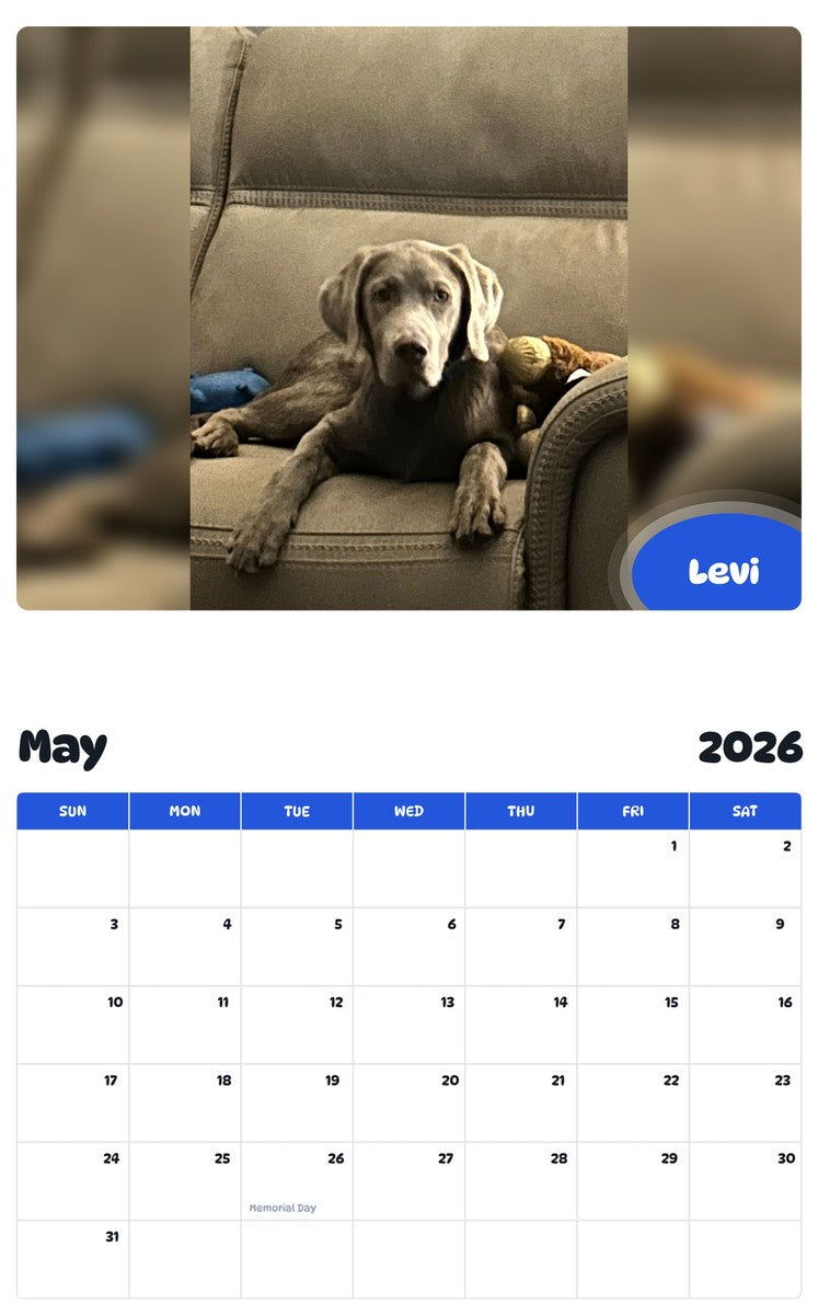 2026 - 2027 Levi - Pawidols Pet Calendar