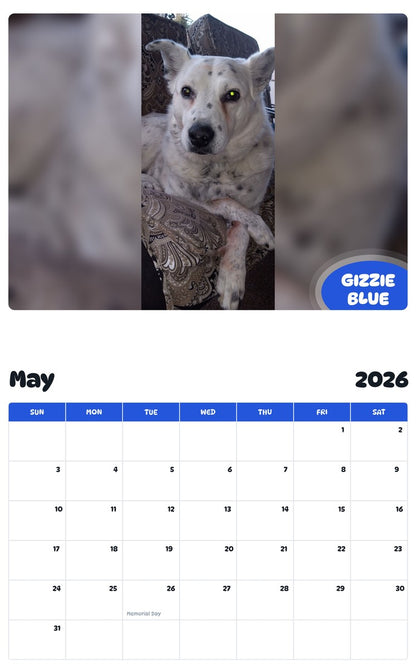 2026 - 2027 GIZZIE BLUE - Pawidols Pet Calendar