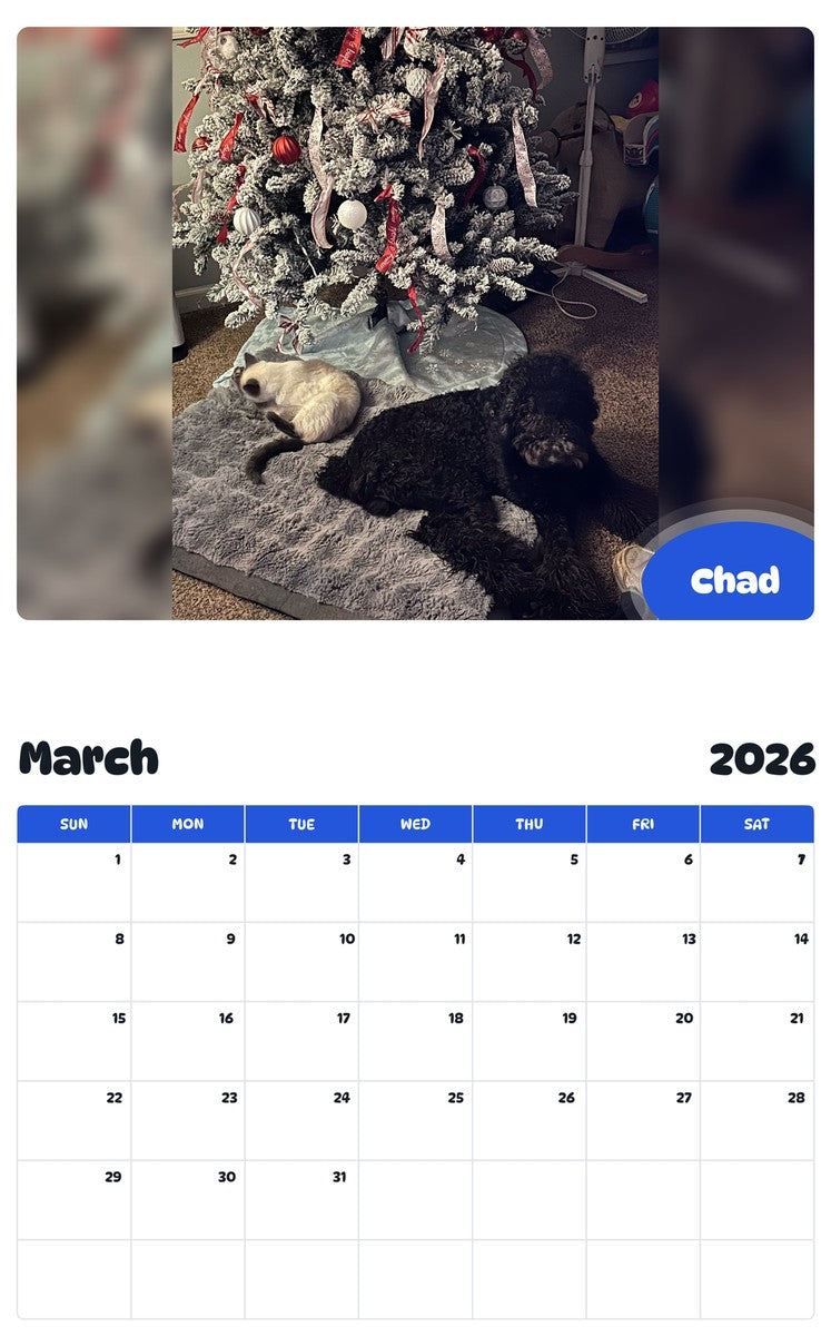 November 2025 - October 2026 Chad - Pawidols Pet Calendar