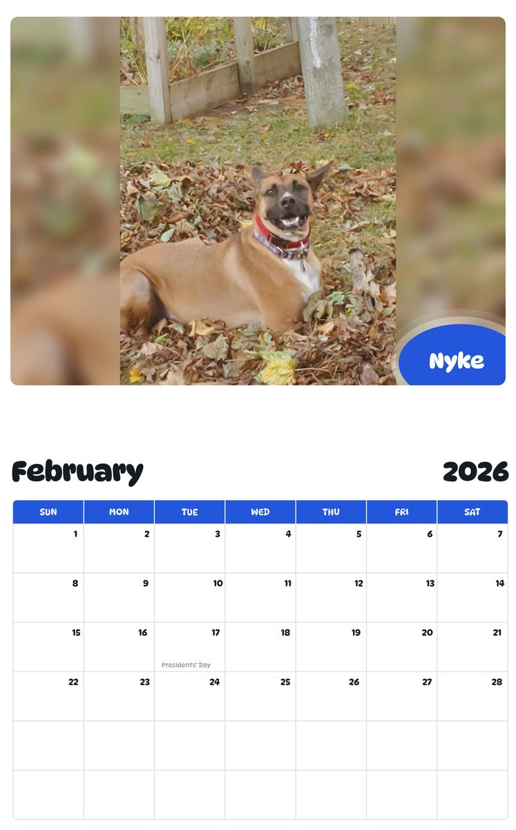 November 2025 - October 2026 Nyke - Pawidols Pet Calendar
