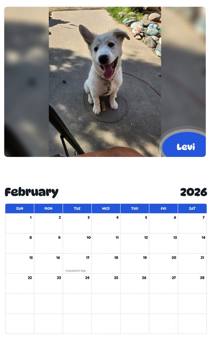 October 2025 - September 2026 Levi - Pawidols Pet Calendar