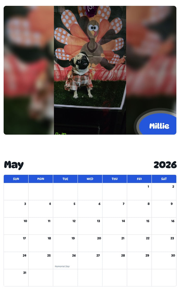 2026 - 2027 Millie - Pawidols Pet Calendar