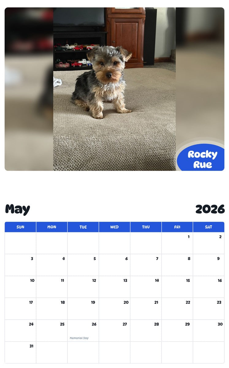 2026 - 2027 Rocky Rue - Pawidols Pet Calendar