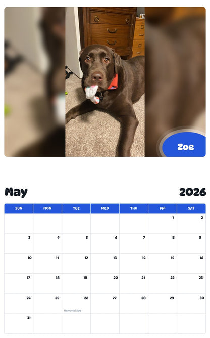 2026 - 2027 Zoe - Pawidols Pet Calendar