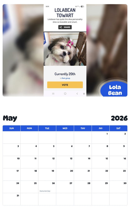 2026 - 2027 Lola Bean - Pawidols Pet Calendar