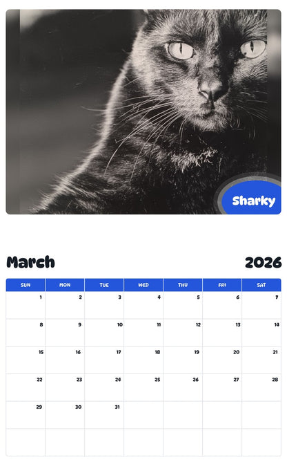 November 2025 - October 2026 Sharky - Pawidols Pet Calendar