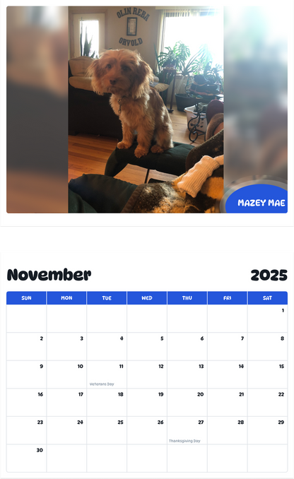 July 2025 - June 2026 Mazey Mae - Pawidols Pet Calendar