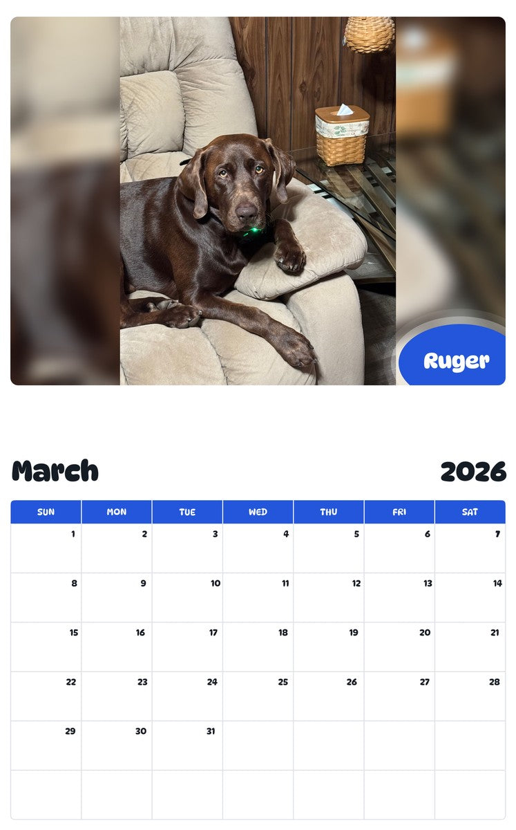 November 2025 - October 2026 Ruger - Pawidols Pet Calendar