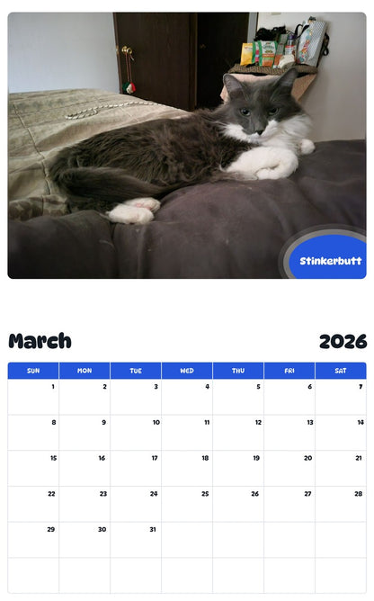 November 2025 - October 2026 Stinkerbutt - Pawidols Pet Calendar