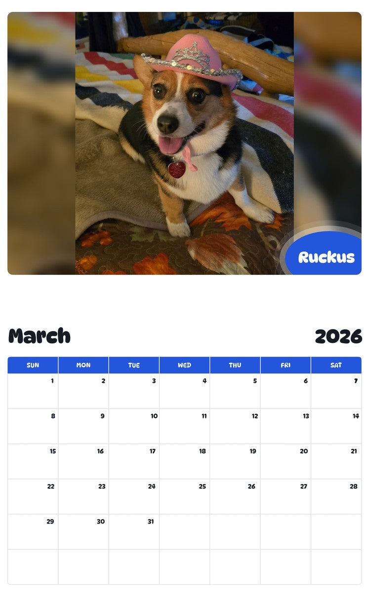 November 2025 - October 2026 Ruckus - Pawidols Pet Calendar