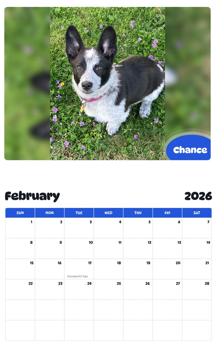 October 2025 - September 2026 Chance - Pawidols Pet Calendar