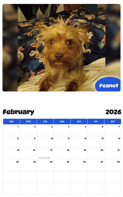 October 2025 - September 2026 Peanut - Pawidols Pet Calendar