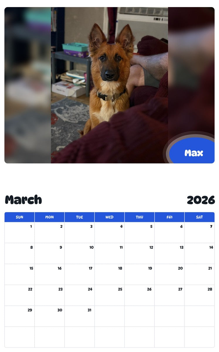 November 2025 - October 2026 Max - Pawidols Pet Calendar