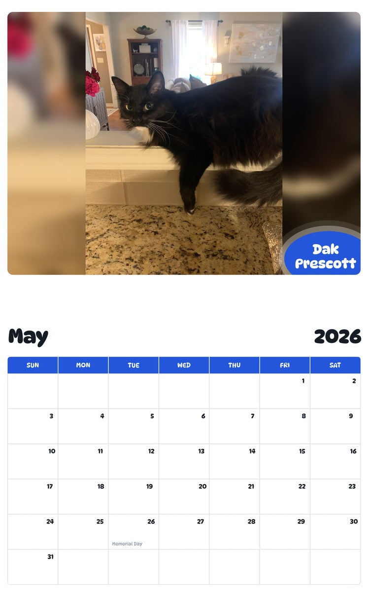 2026 - 2027 Dak Prescott - Pawidols Pet Calendar