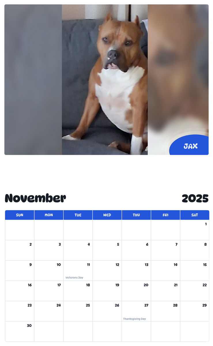 July 2025 - June 2026 Jax - Pawidols Pet Calendar