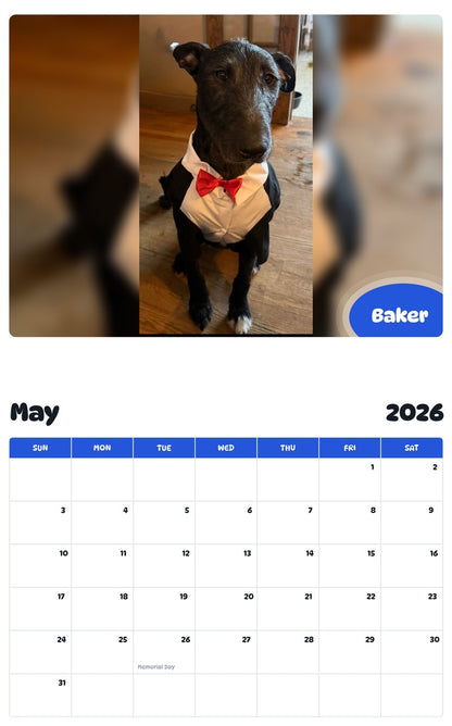 2026 - 2027 Baker - Pawidols Pet Calendar
