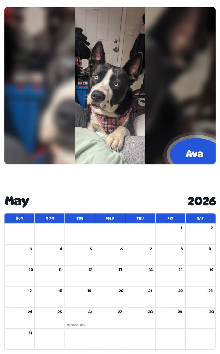 2026 - 2027 Ava - Pawidols Pet Calendar