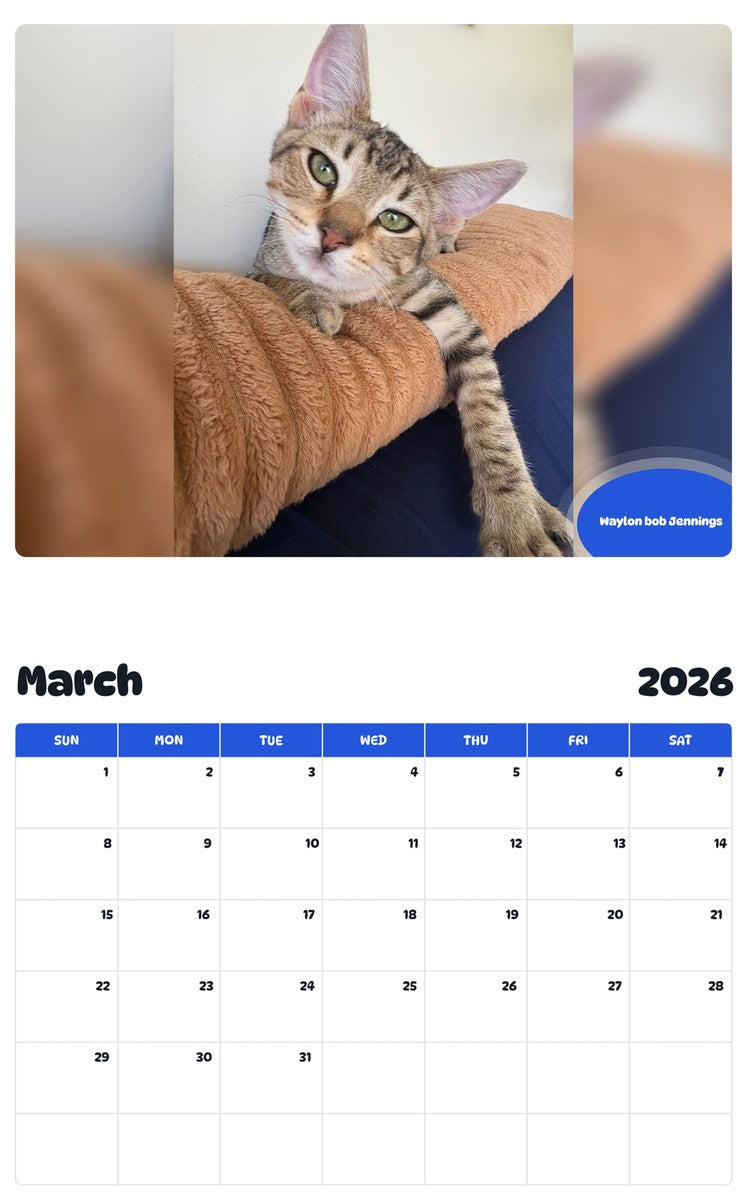 November 2025 - October 2026 Waylon bob Jennings - Pawidols Pet Calendar