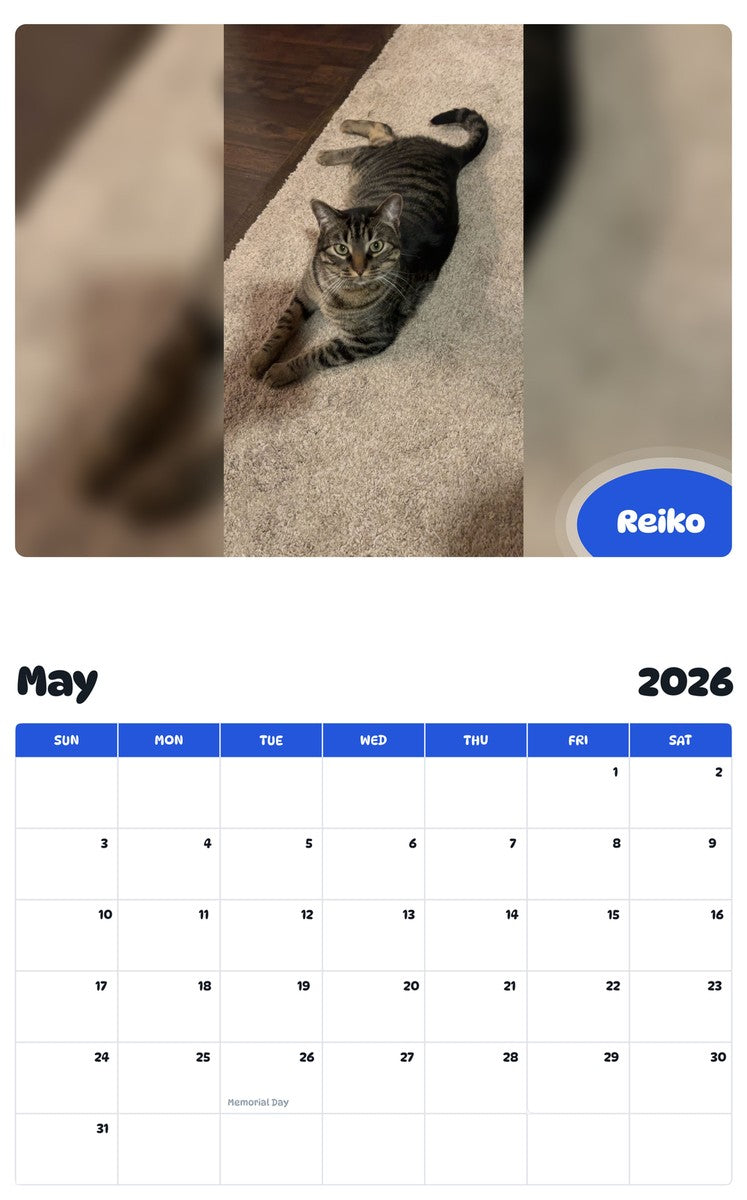 2026 - 2027 Reiko - Pawidols Pet Calendar