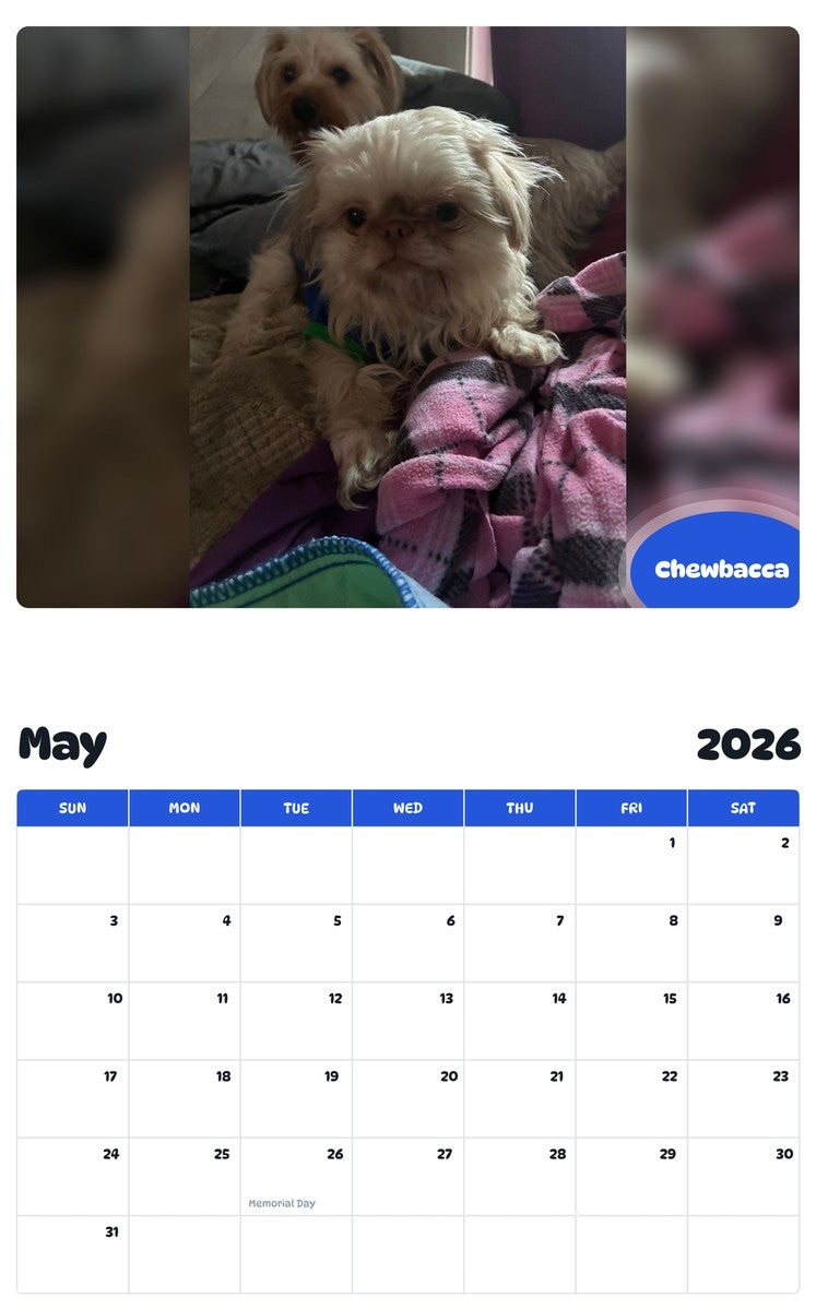 2026 - 2027 Chewbacca - Pawidols Pet Calendar