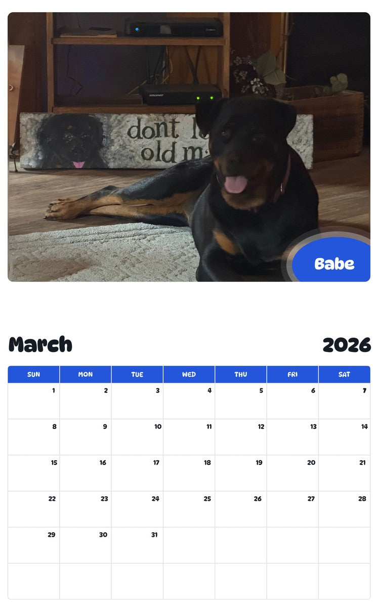 November 2025 - October 2026 Babe - Pawidols Pet Calendar