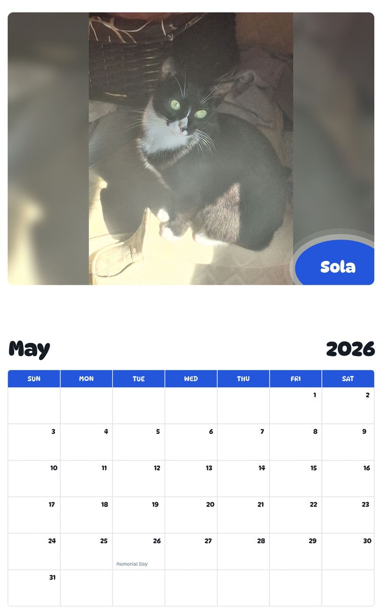 2026 - 2027 Sola - Pawidols Pet Calendar