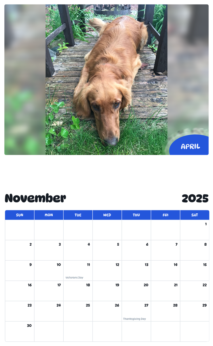 July 2025 - June 2026 April - Pawidols Pet Calendar