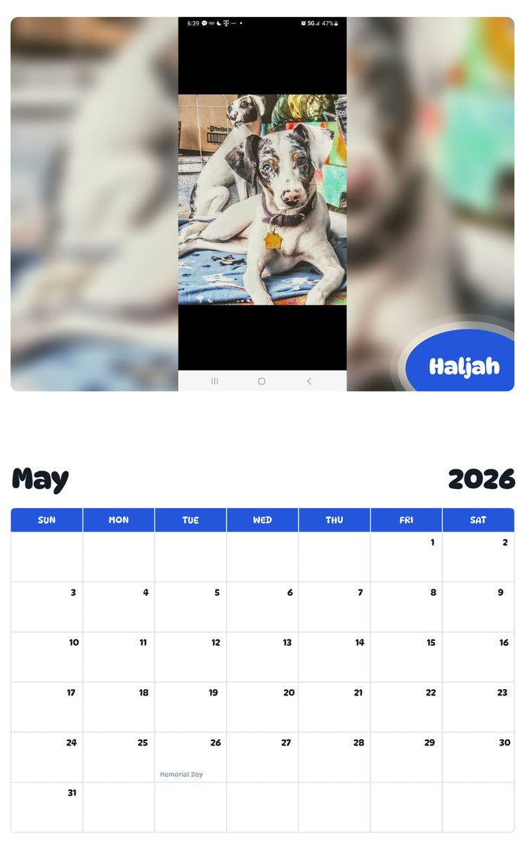 2026 - 2027 Haljah - Pawidols Pet Calendar