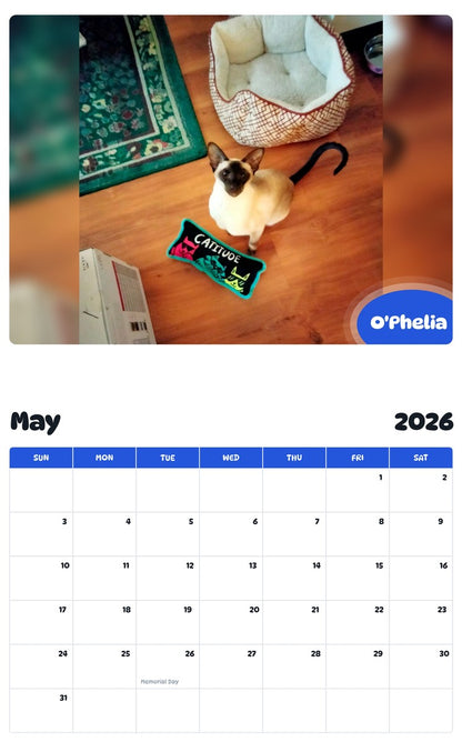 2026 - 2027 O'Phelia - Pawidols Pet Calendar