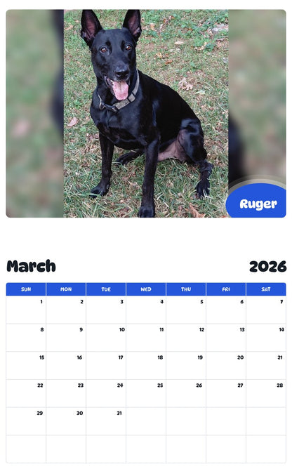 November 2025 - October 2026 Ruger - Pawidols Pet Calendar
